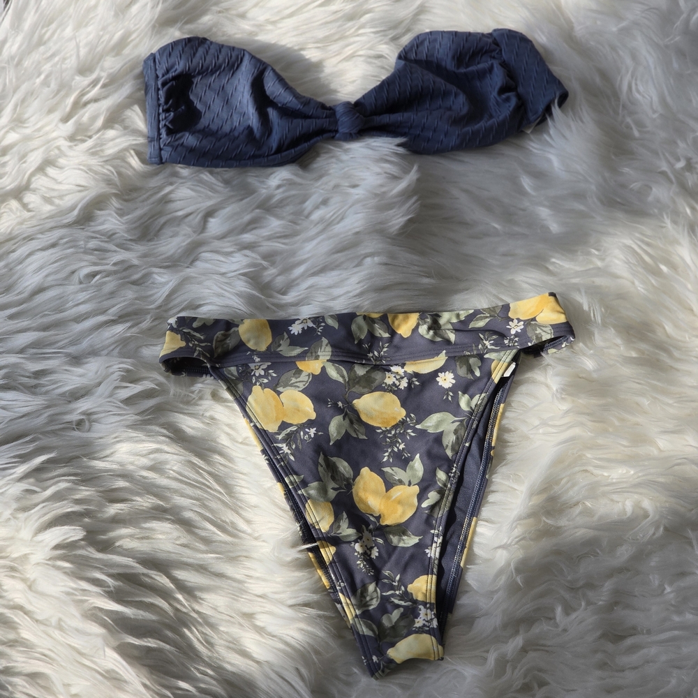 Abercrombie & Fitch Navy and Yellow Floral Swimwear